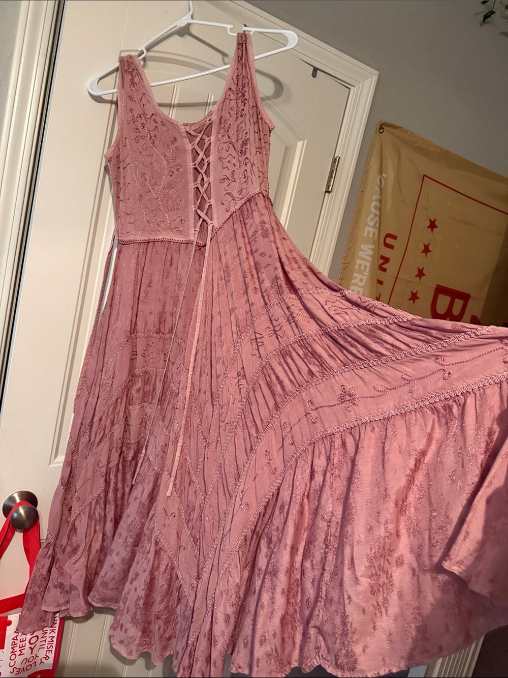 Scully Dusty Rose Lace-Up Tiered Maxi Dress
